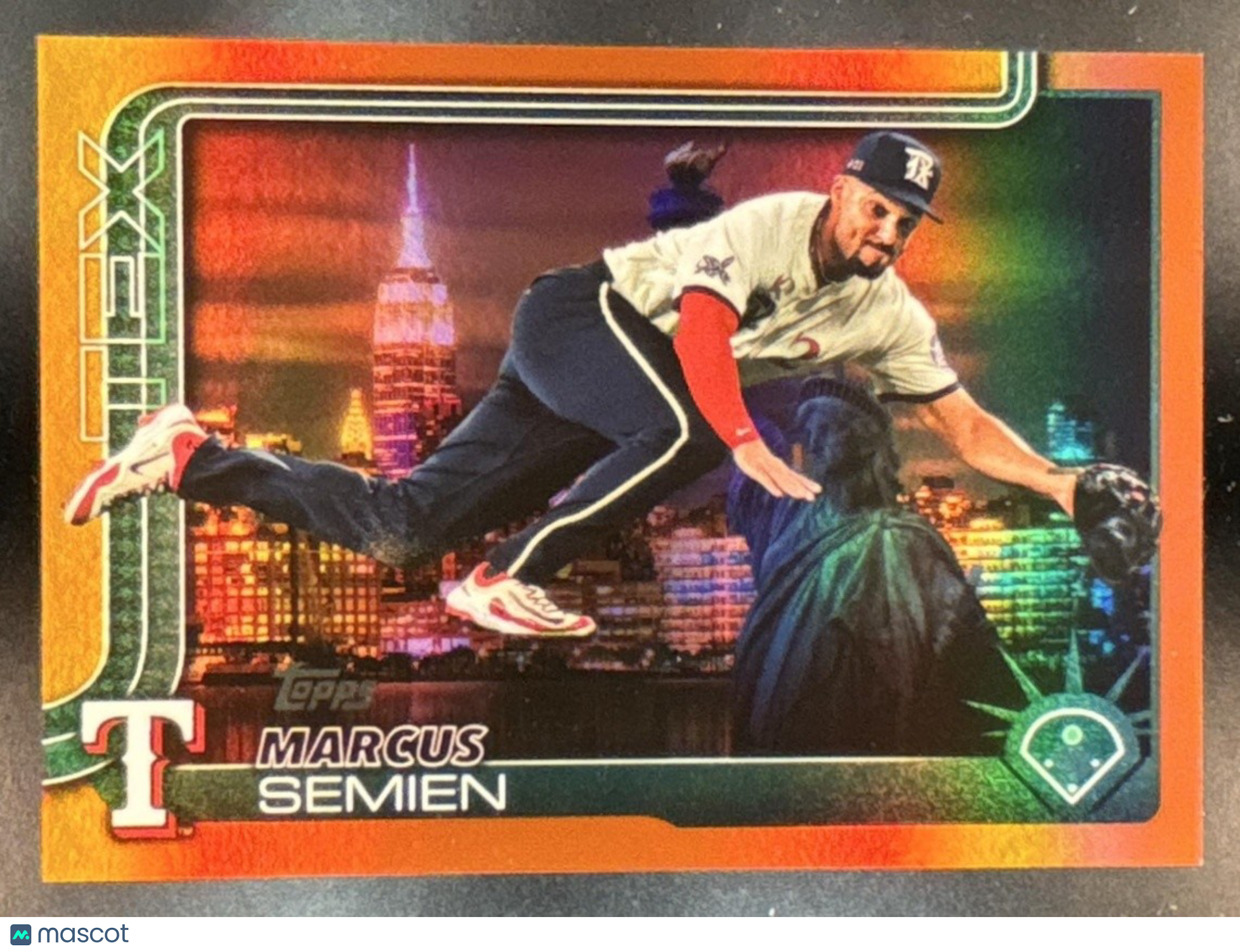 2025 Topps Marcus Semien FF NYC Big Apple Variation Orange /25 #383 Rangers