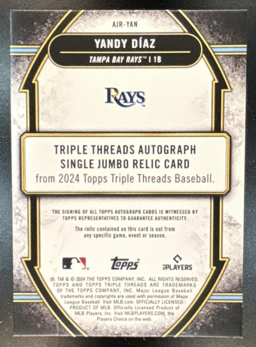 2024 Topps Triple Threads Yandy Diaz Auto Relic Amethyst /75 Tampa Bay Rays