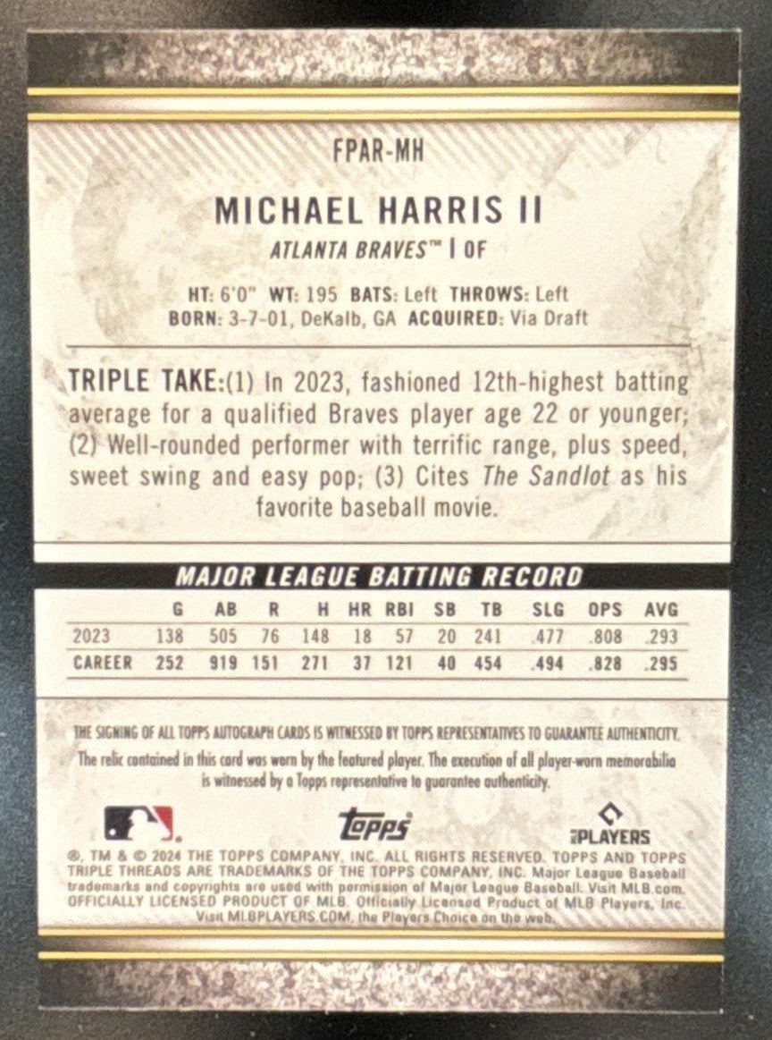 2024 Topps Triple Threads Michael Harris II Future Phenoms Auto Relics Gold /35