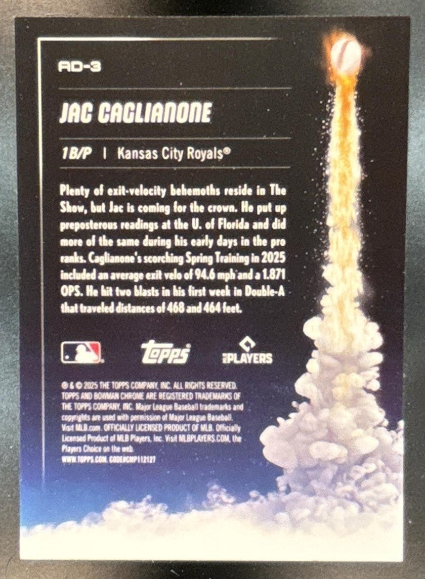2025 Bowman Chrome Jac Caglianone ADIOS! #AD-3 Kansas City Royals