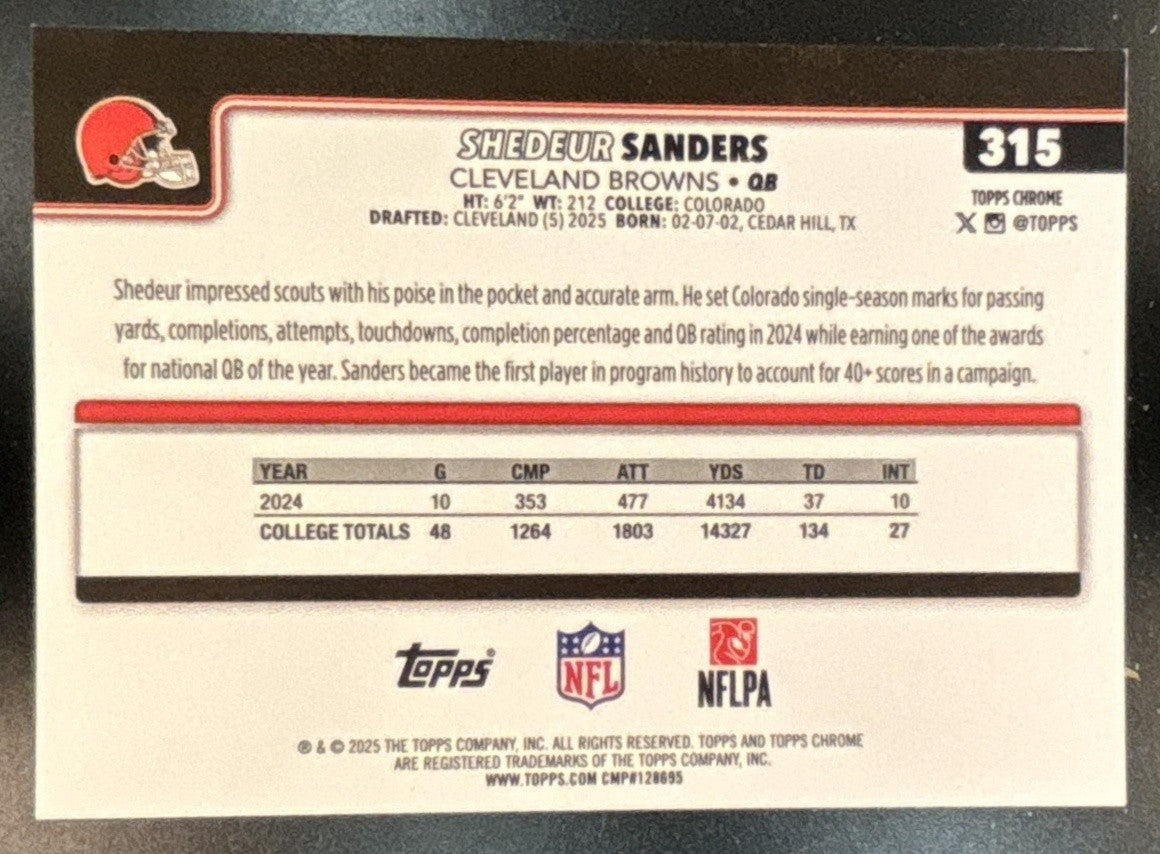 2025 Topps Chrome Shedeur Sanders Rookie Etch Variation Gold /50 #315 RC Browns