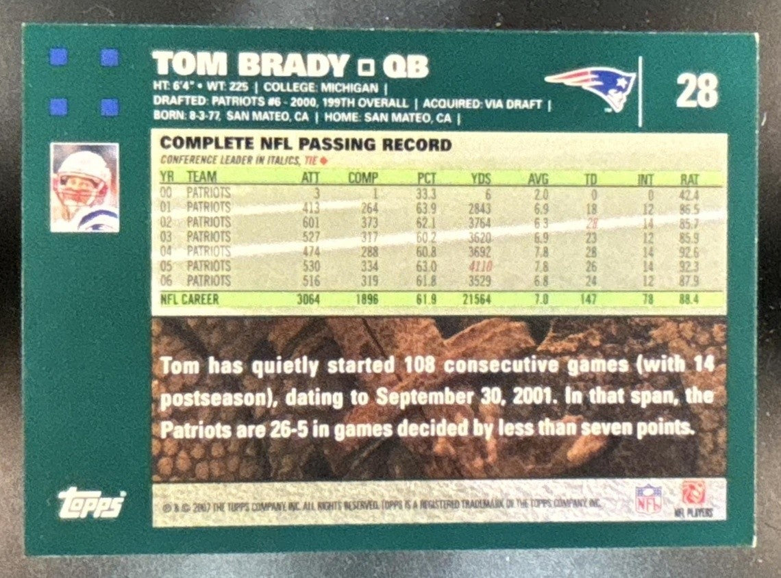 2007 Topps Tom Brady #28 Patriots