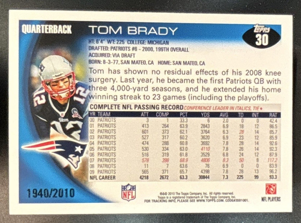 2010 Topps Tom Brady Gold 1940/2010 #30 New England Patriots