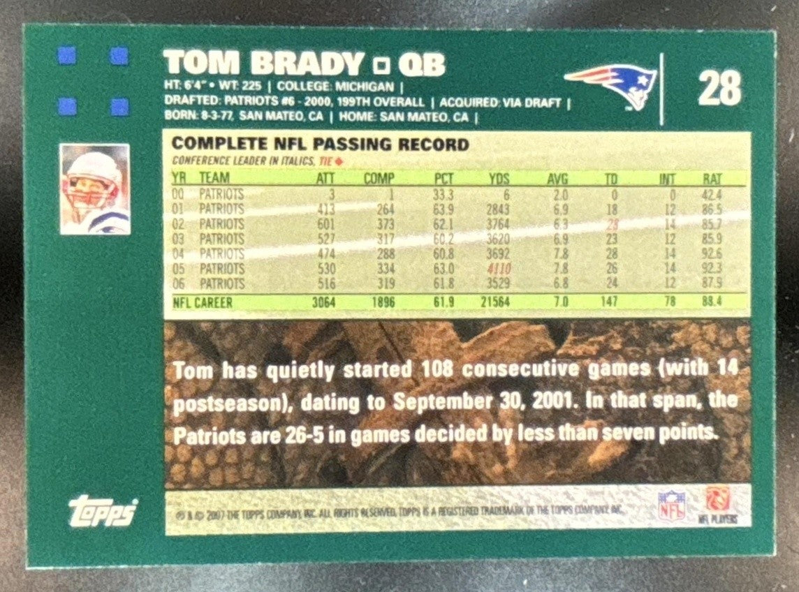 2007 Topps Tom Brady #28 New England Patriots