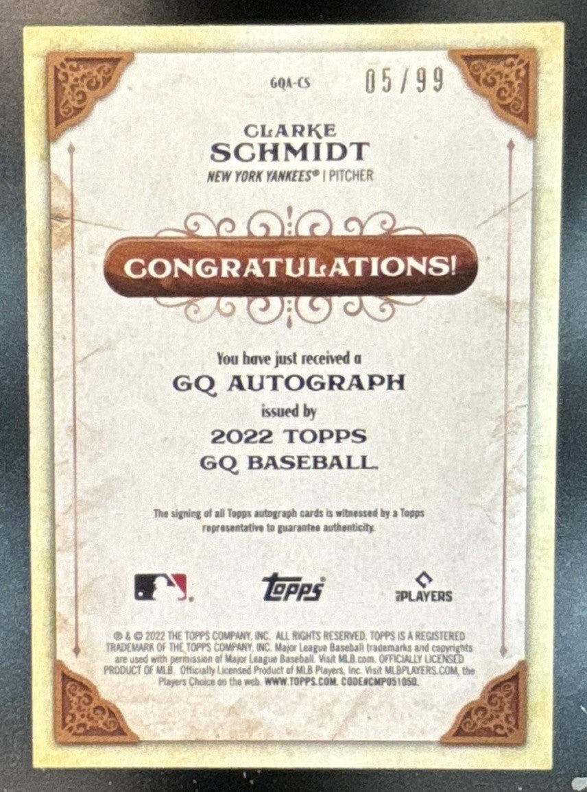 2022 Topps Gypsy Queen Clarke Schmidt GQ Auto Blue /99 #GQA-CS New York Yankees