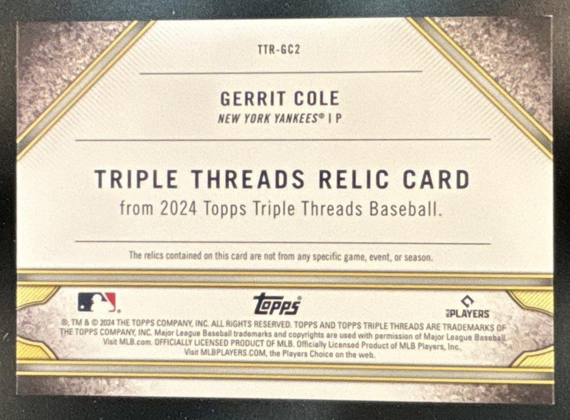 2024 Topps Triple Threads Gerrit Cole Relics Sapphire /3 New York Yankees