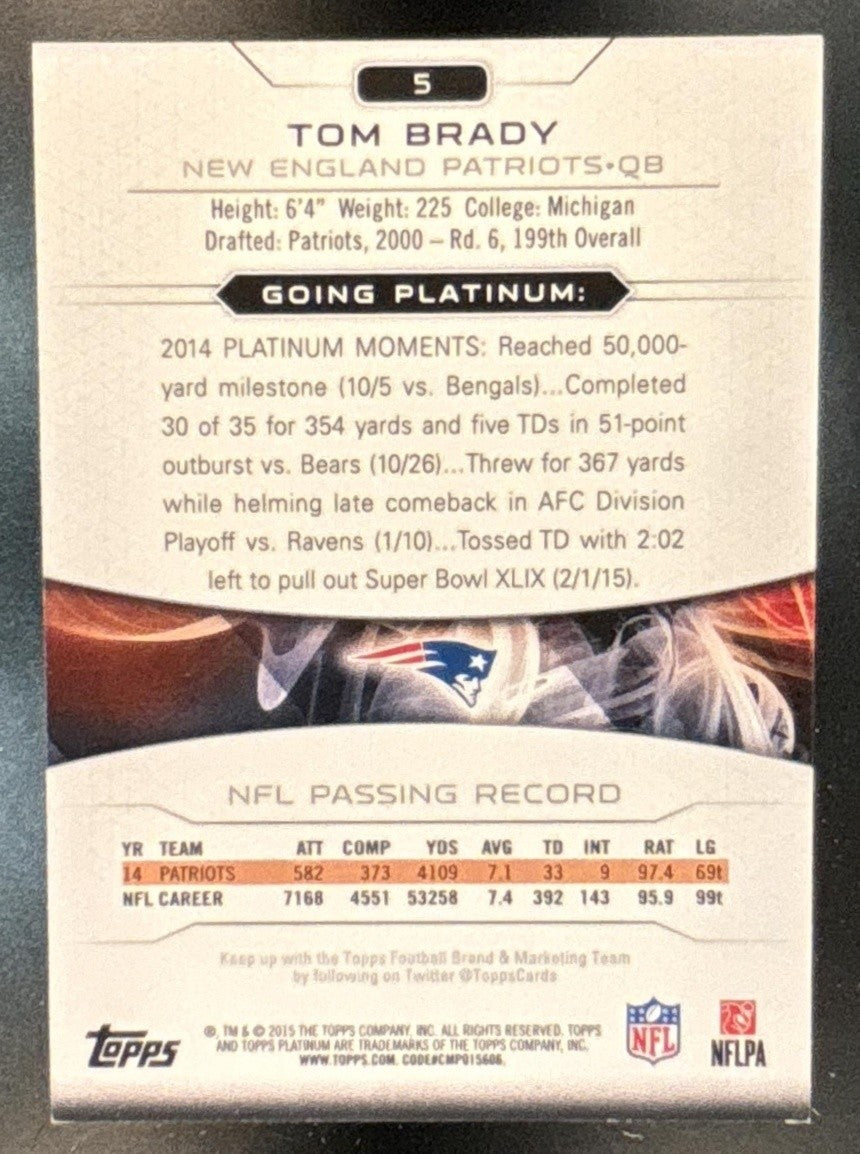 2015 Topps Platinum Tom Brady Gold #5 New England Patriots