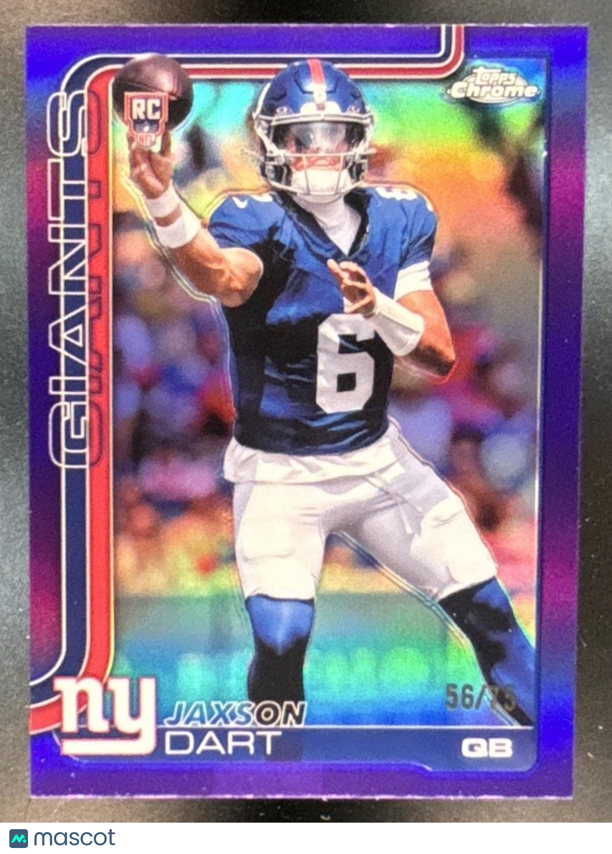 2025 Topps Chrome Jaxson Dart Purple Refractor /75 #306 RC New York Giants