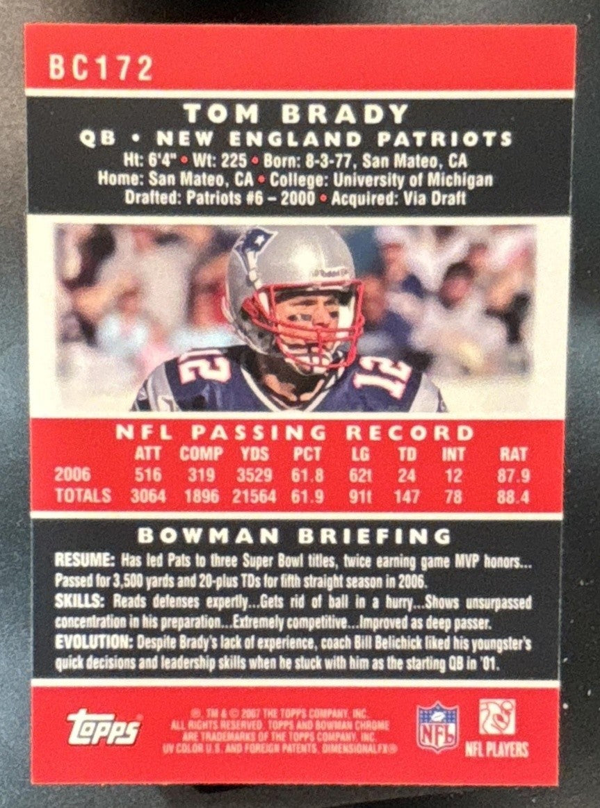 2007 Bowman Chrome Tom Brady #BC172 New England Patriots