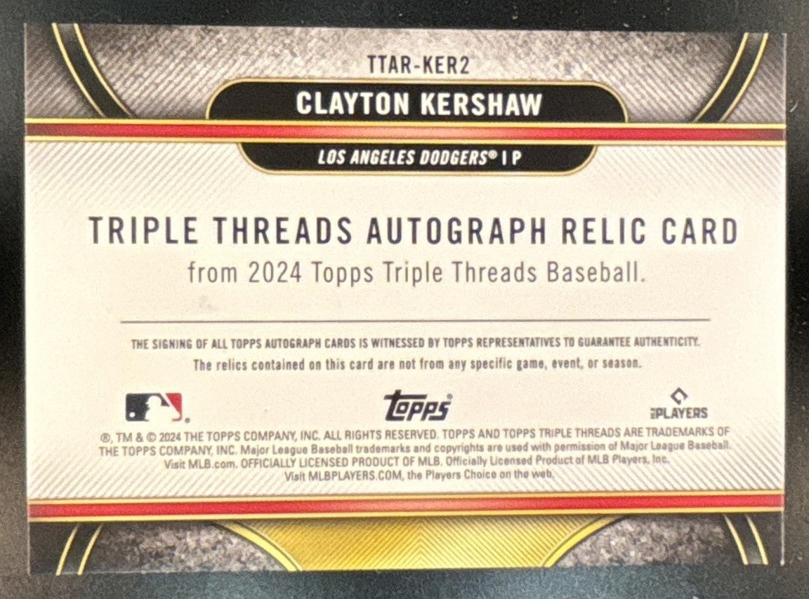 2024 Topps Triple Threads Clayton Kershaw Auto Relics /36 Los Angeles Dodgers