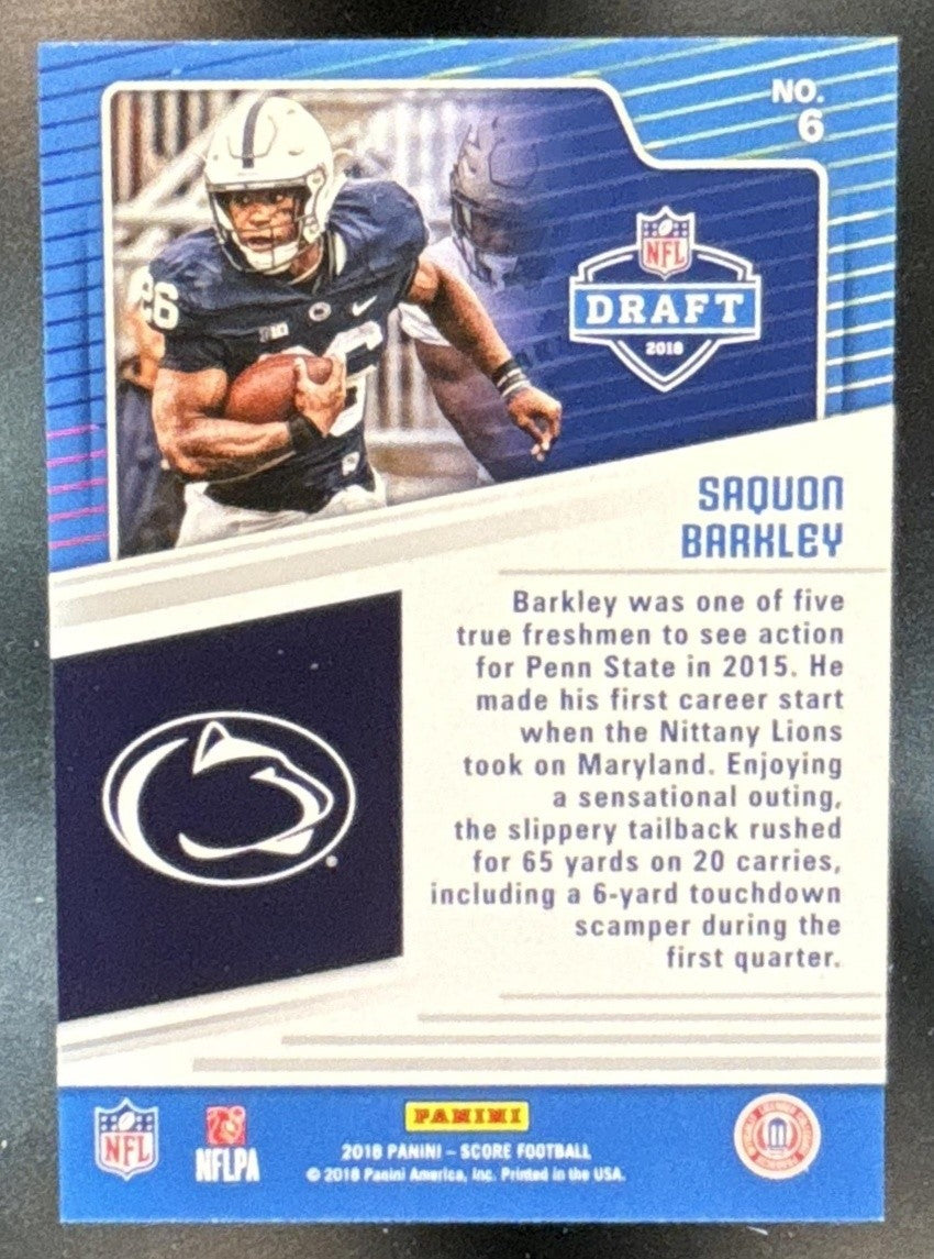 2018 Panini Score Saquon Barkley NFL Draft #6 RC Penn State Nittany Lions