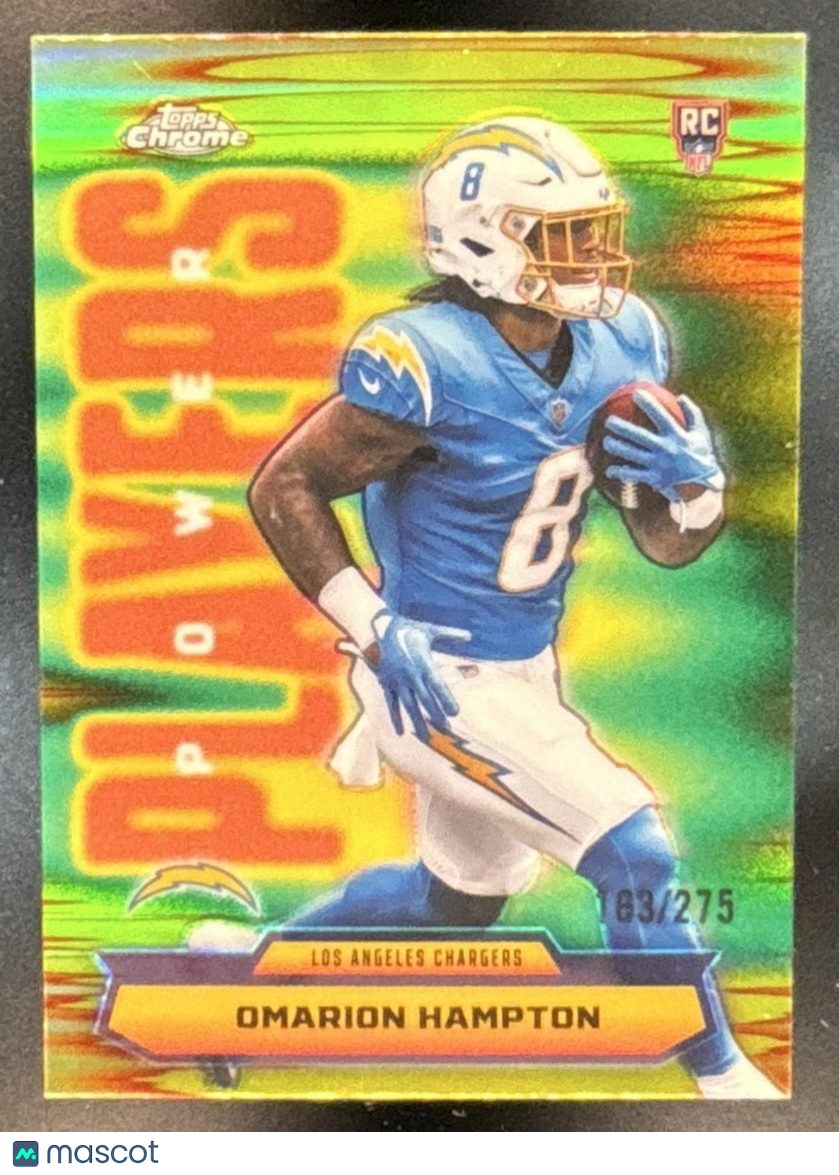 2025 Topps Chrome Omarion Hampton Power Players Yellow /275 RC Chargers