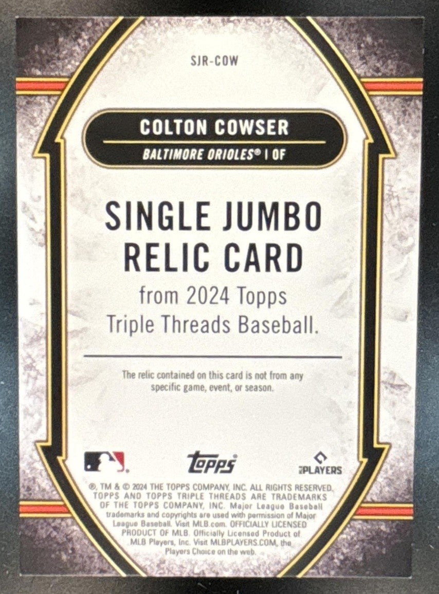 2024 Topps Triple Threads Colton Cowser Jumbo Relic Amethyst /36 RC Orioles