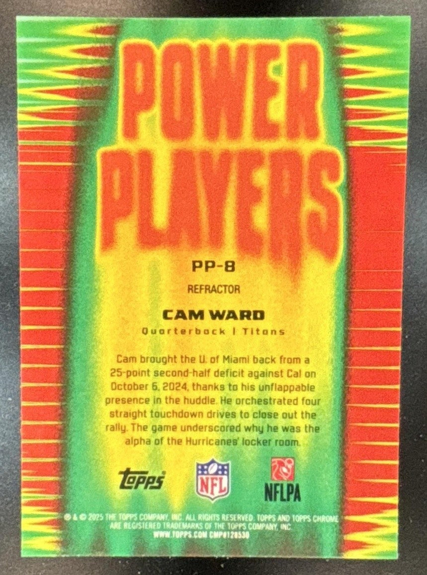 2025 Topps Chrome Cam Ward Power Players Refractor #PP-8 RC Tennessee Titans