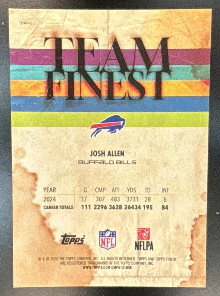 2025 Topps Finest Josh Allen Team Orange Geometric Refractor /25 Buffalo Bills