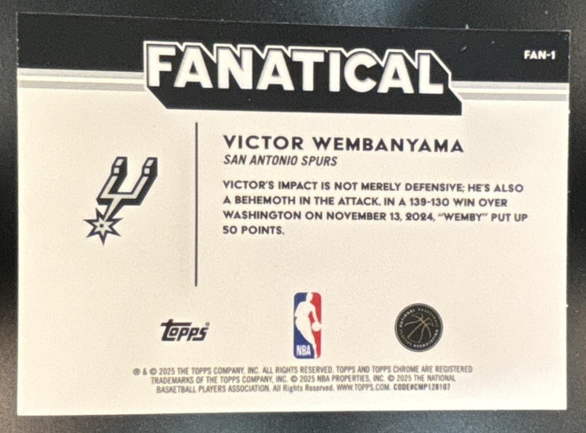 2025-26 Topps Chrome Victor Wembanyama Fanatical #FAN-1 SSP San Antonio Spurs