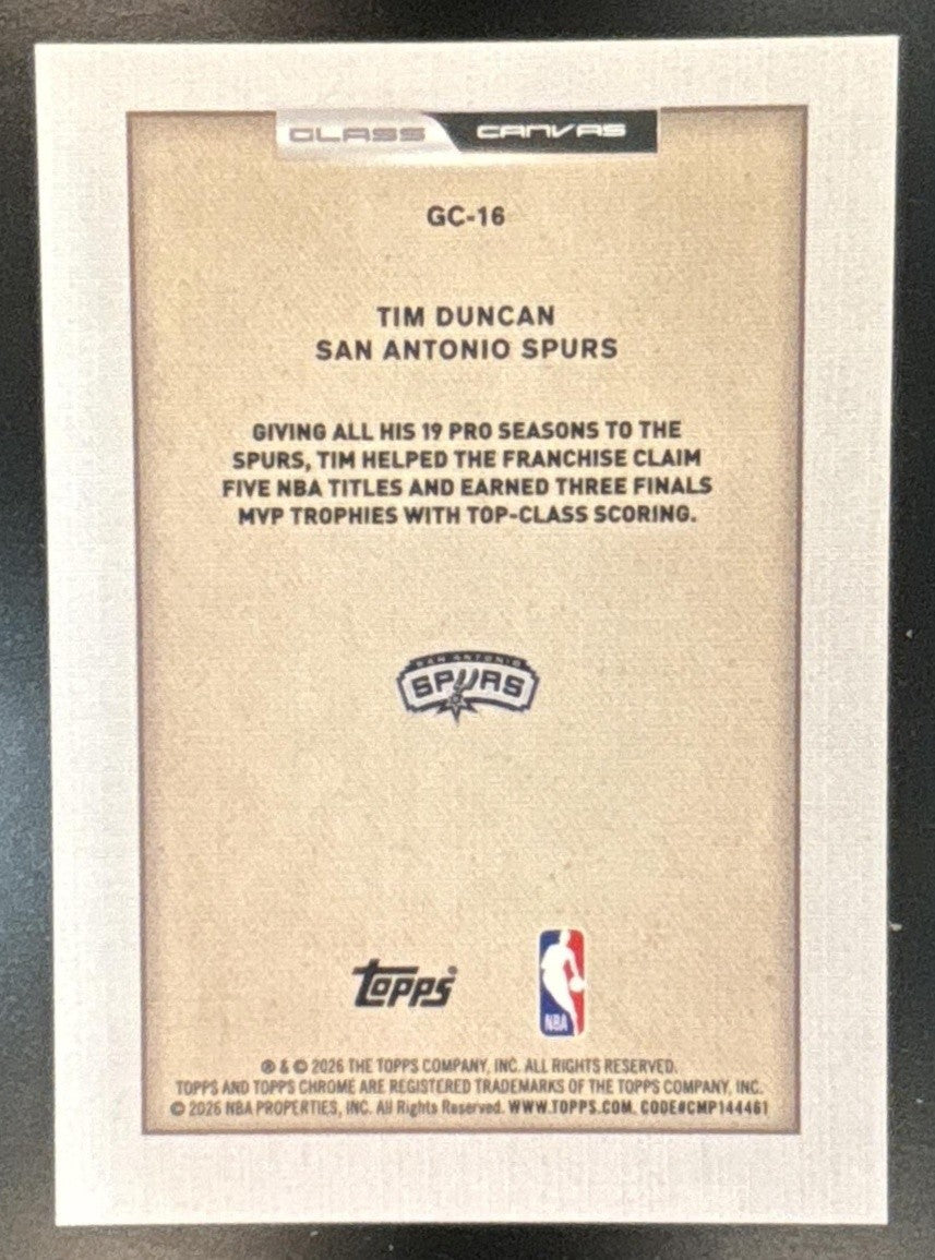 2025-26 Topps Chrome Update Tim Duncan Glass Canvas #GC-16 San Antonio Spurs