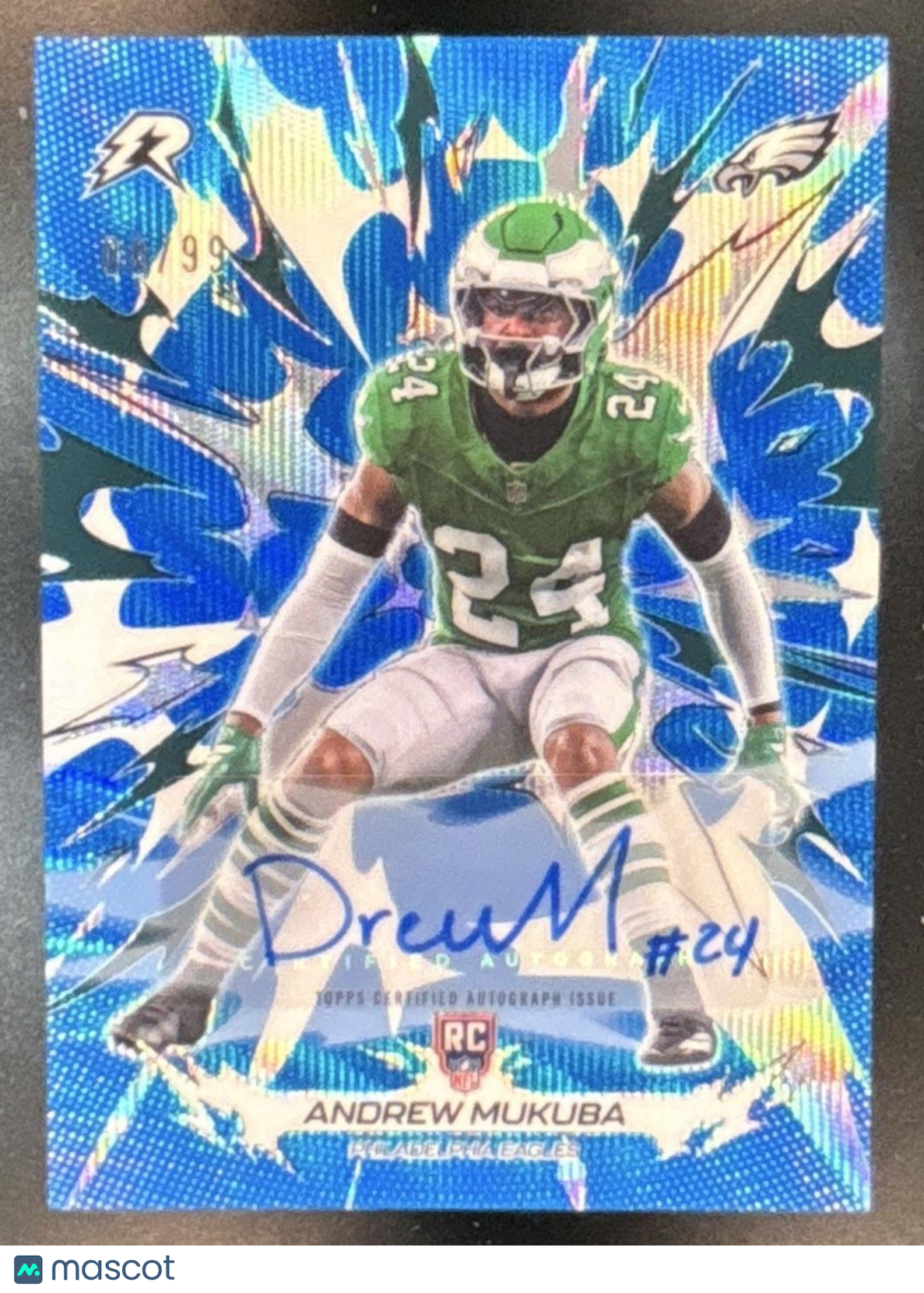2025 Topps Resurgence Andrew Mukuba Signatures Blue Surge /99 RC Auto Eagles