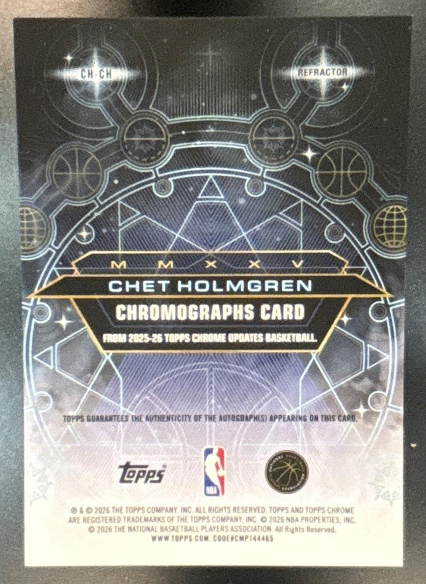 2025-26 Topps Chrome Update Chet Holmgren Chromographs Auto Refractor Thunder
