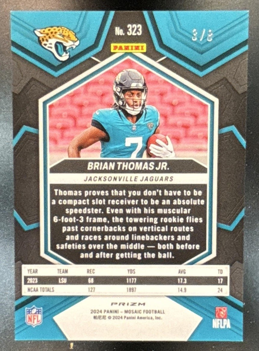 2024 Mosaic Brian Thomas Jr. Choice Black Gold Prizm 3/8 #323 RC Jaguars Rookie