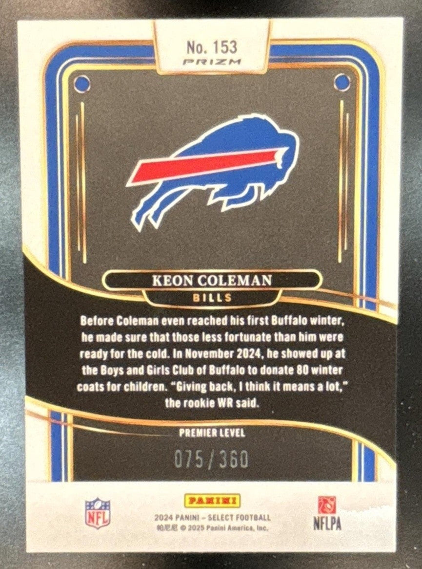 2024 Panini Select Keon Coleman Premier Purple Shock /360 #153 RC Buffalo Bills