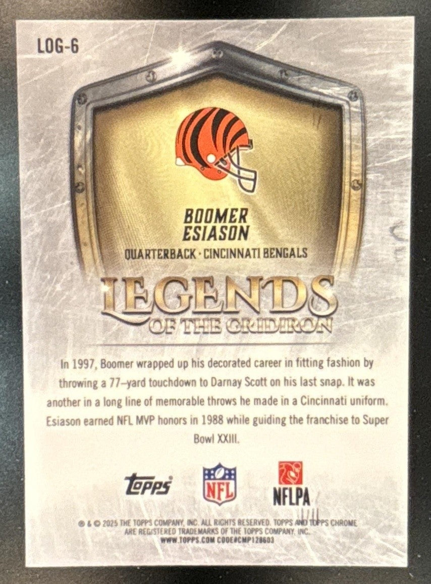 2025 Topps Chrome Boomer Esiason Legends of the Gridiron Aqua /199 #LOG6 Bengals