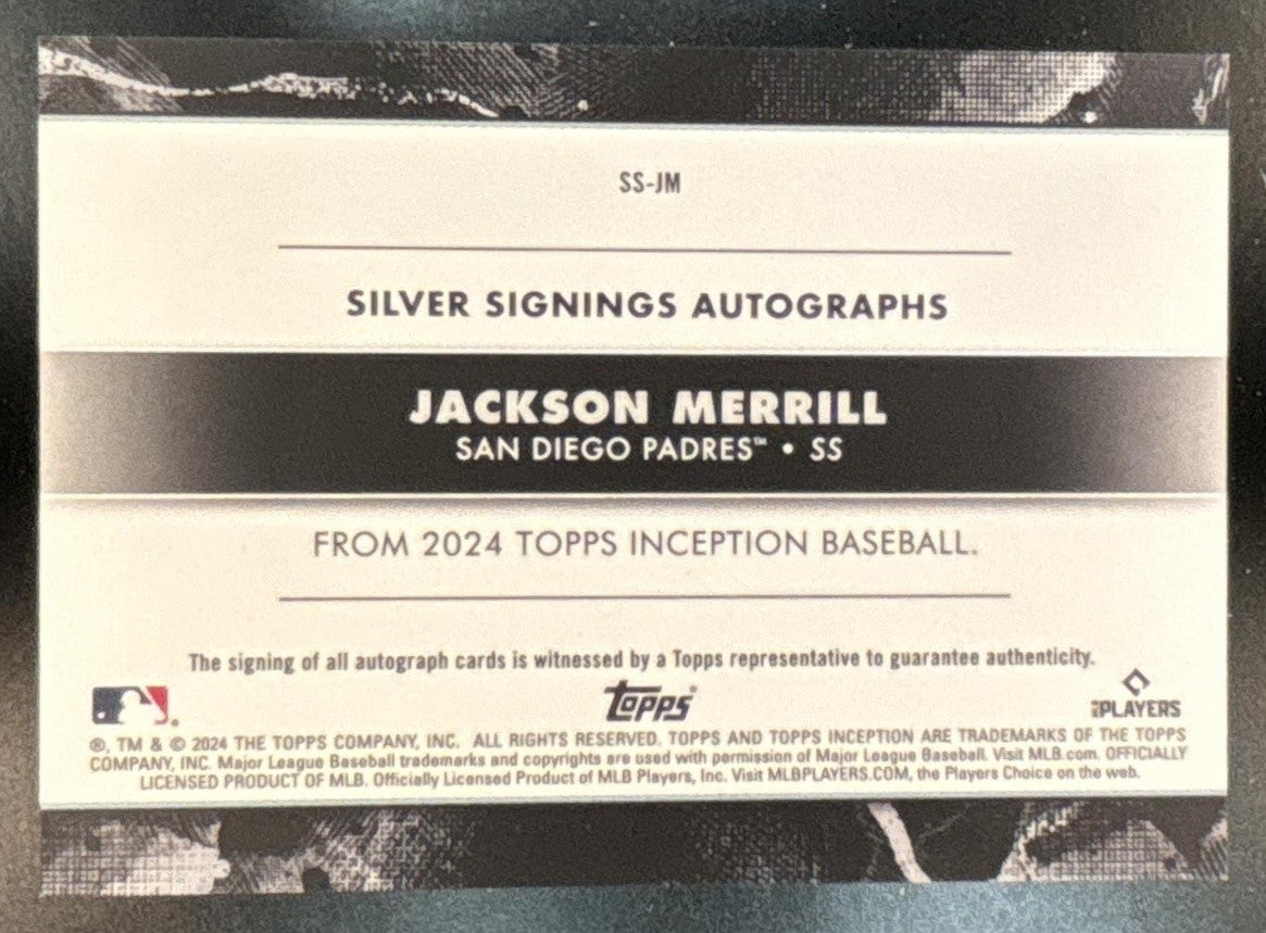 2024 Topps Inception Jackson Merrill Silver Signings /125 RC San Diego Padres