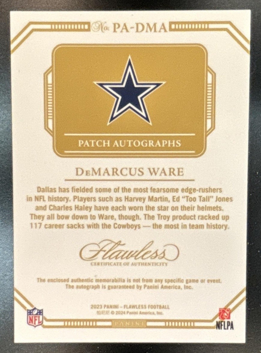 2023 Panini Flawless DeMarcus Ware Patch Auto Bronze /6 MEM Dallas Cowboys