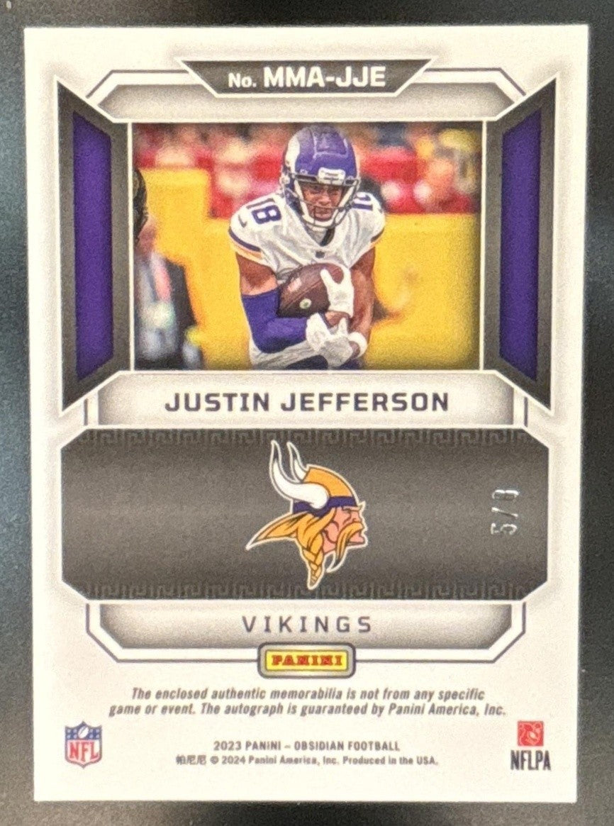 2023 Panini Obsidian Justin Jefferson Matrix Material Auto /8 MEM Vikings
