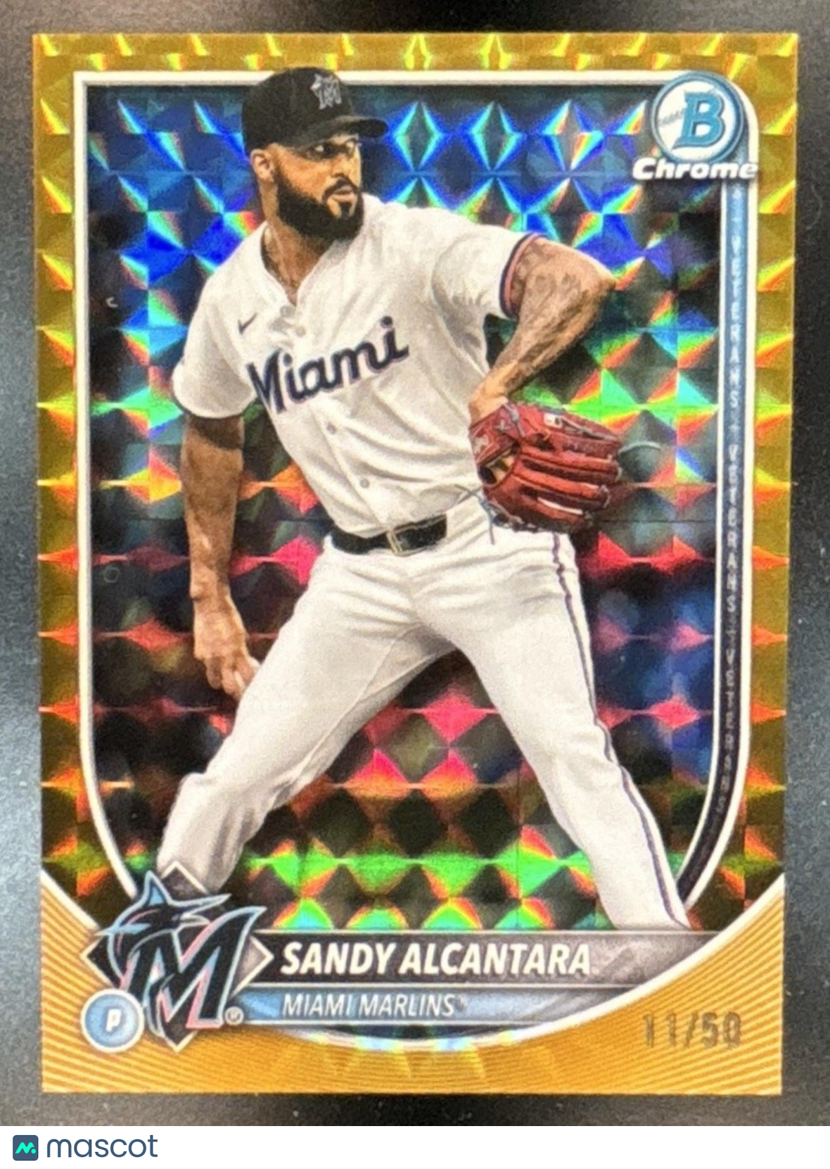 2025 Bowman Chrome Sandy Alcantara Gold Geometric /50 #48 Miami Marlins