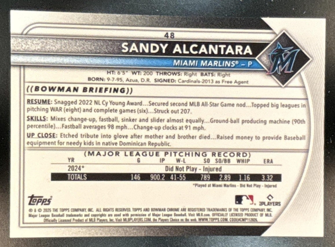 2025 Bowman Chrome Sandy Alcantara Gold Geometric /50 #48 Miami Marlins