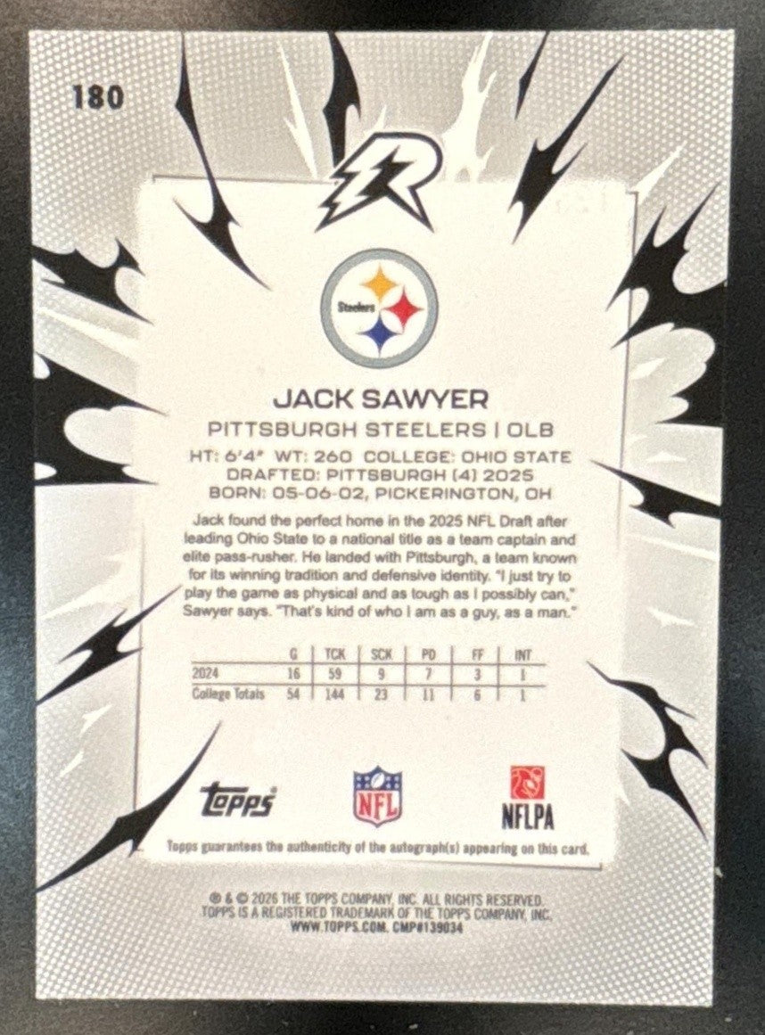 2025 Topps Resurgence Jack Sawyer Signatures White Surge /125 RC Auto Steelers