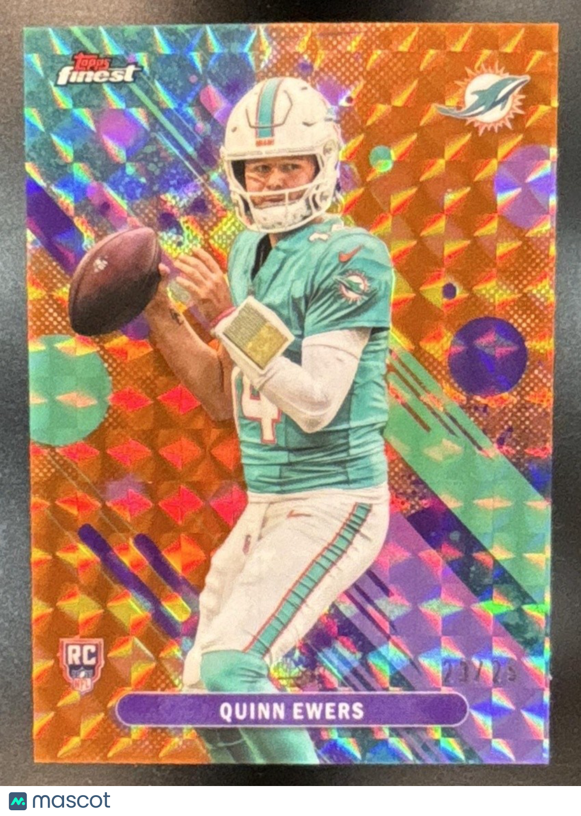 2025 Topps Finest Quinn Ewers Orange Geometric Refractor /25 #10 RC Dolphins