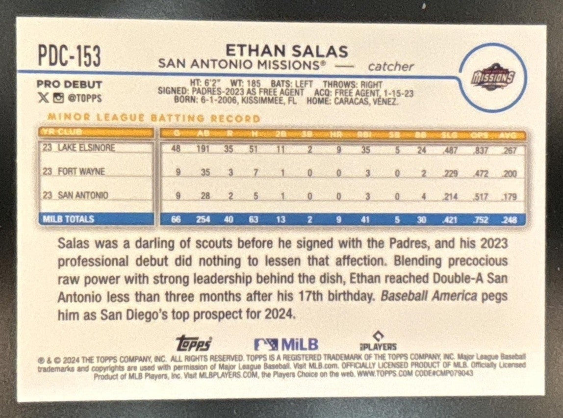 2024 Topps Pro Debut Ethan Salas Chrome Gold Mini Diamond Refractor /50 #PDC-153