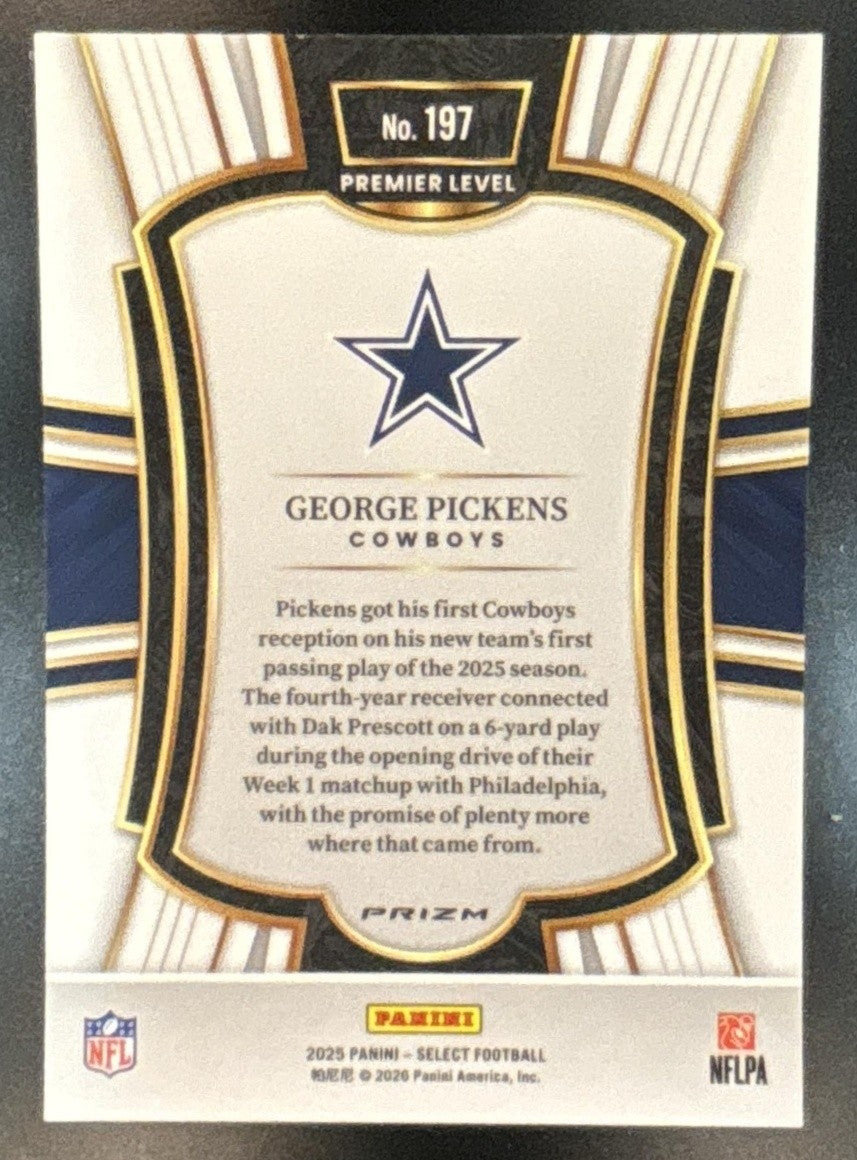 2025 Panini Select George Pickens Premier Level Zebra Shock #197 Dallas Cowboys