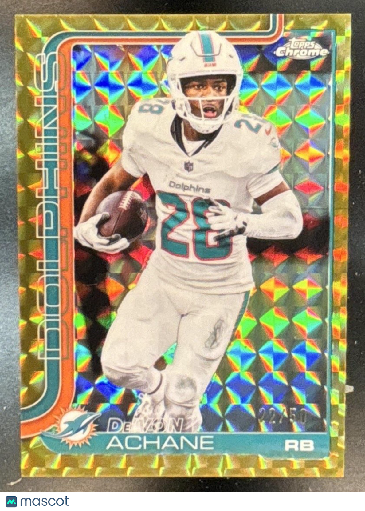 2025 Topps Chrome De'Von Achane Gold Geometric Refractor /50 #188 Miami Dolphins