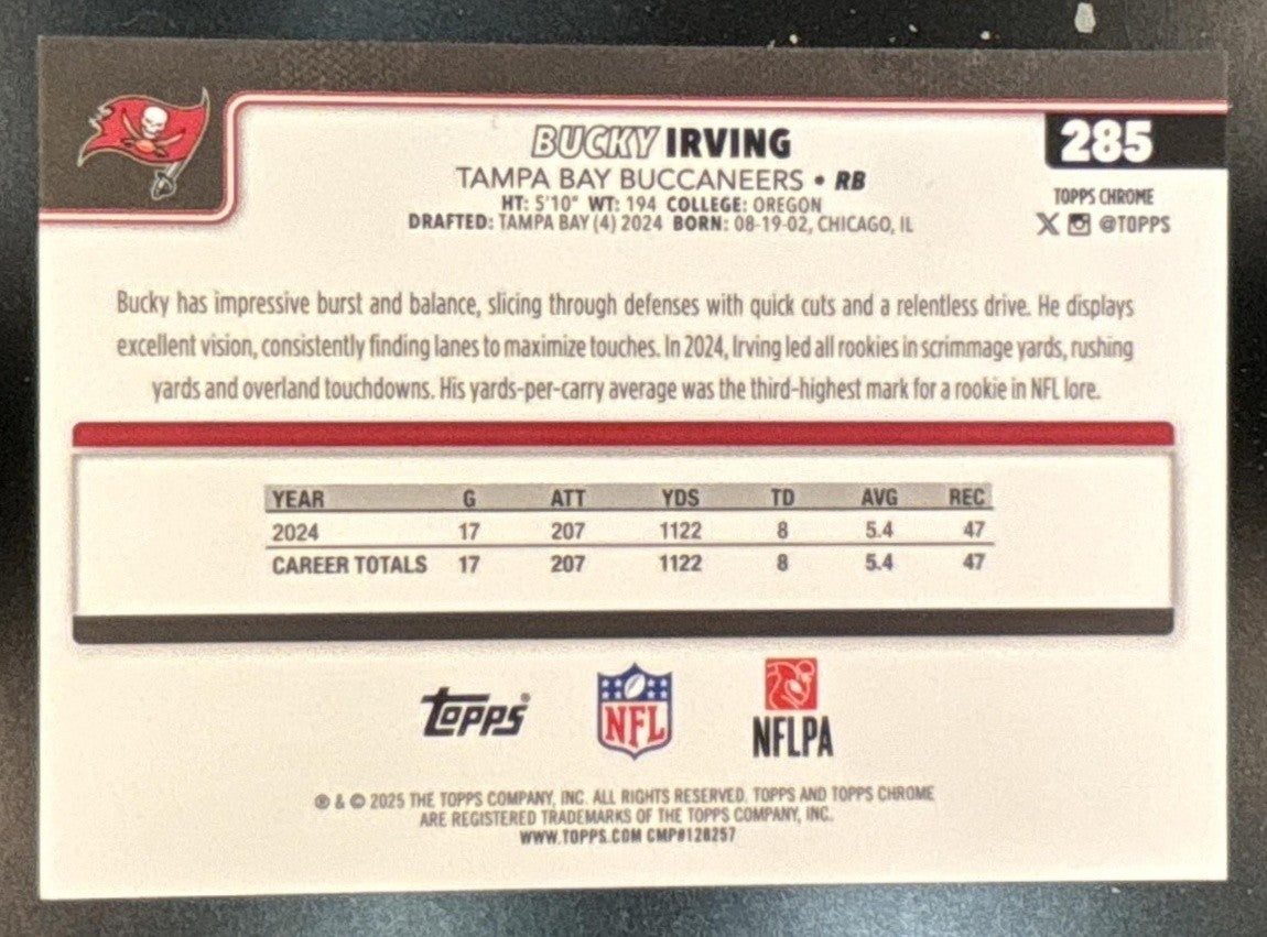 2025 Topps Chrome Sapphire Bucky Irving Gold /50 #285 Tampa Bay Buccaneers