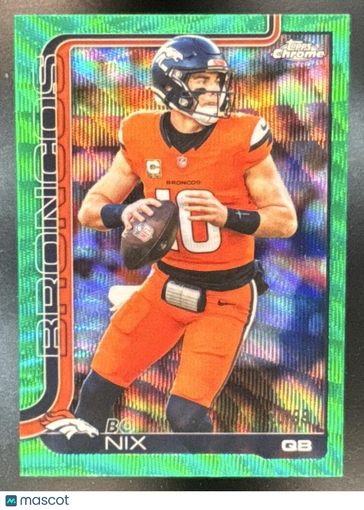 2025 Topps Chrome Bo Nix Green Wave Refractor /99 #88 Denver Broncos