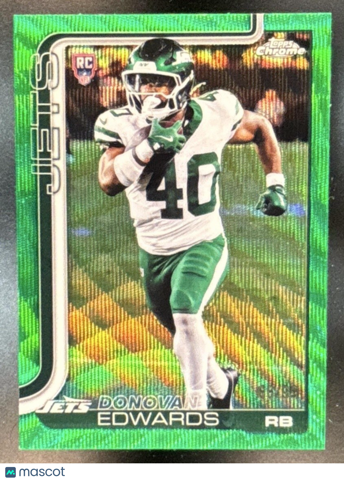 2025 Topps Chrome Donovan Edwards Green Wave Refractor /99 #392 RC New York Jets