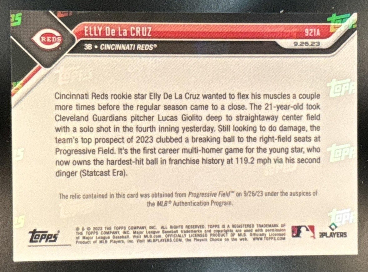 2023 Topps Now Elly De La Cruz Relics Full Color /99 #921A Cincinnati Reds