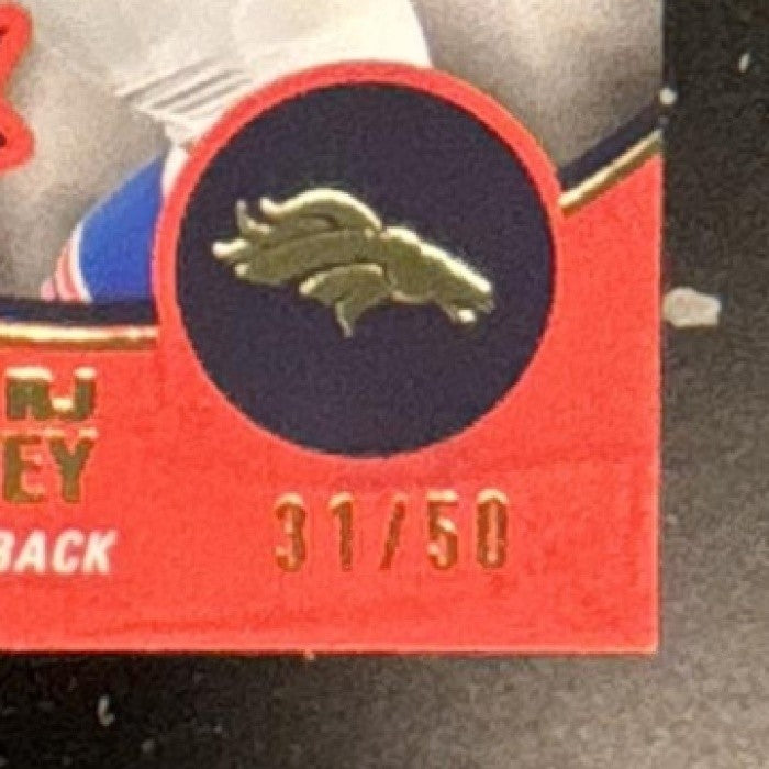 2025 Topps Signature Class RJ Harvey Action Orange Foil /50 RC Denver Broncos