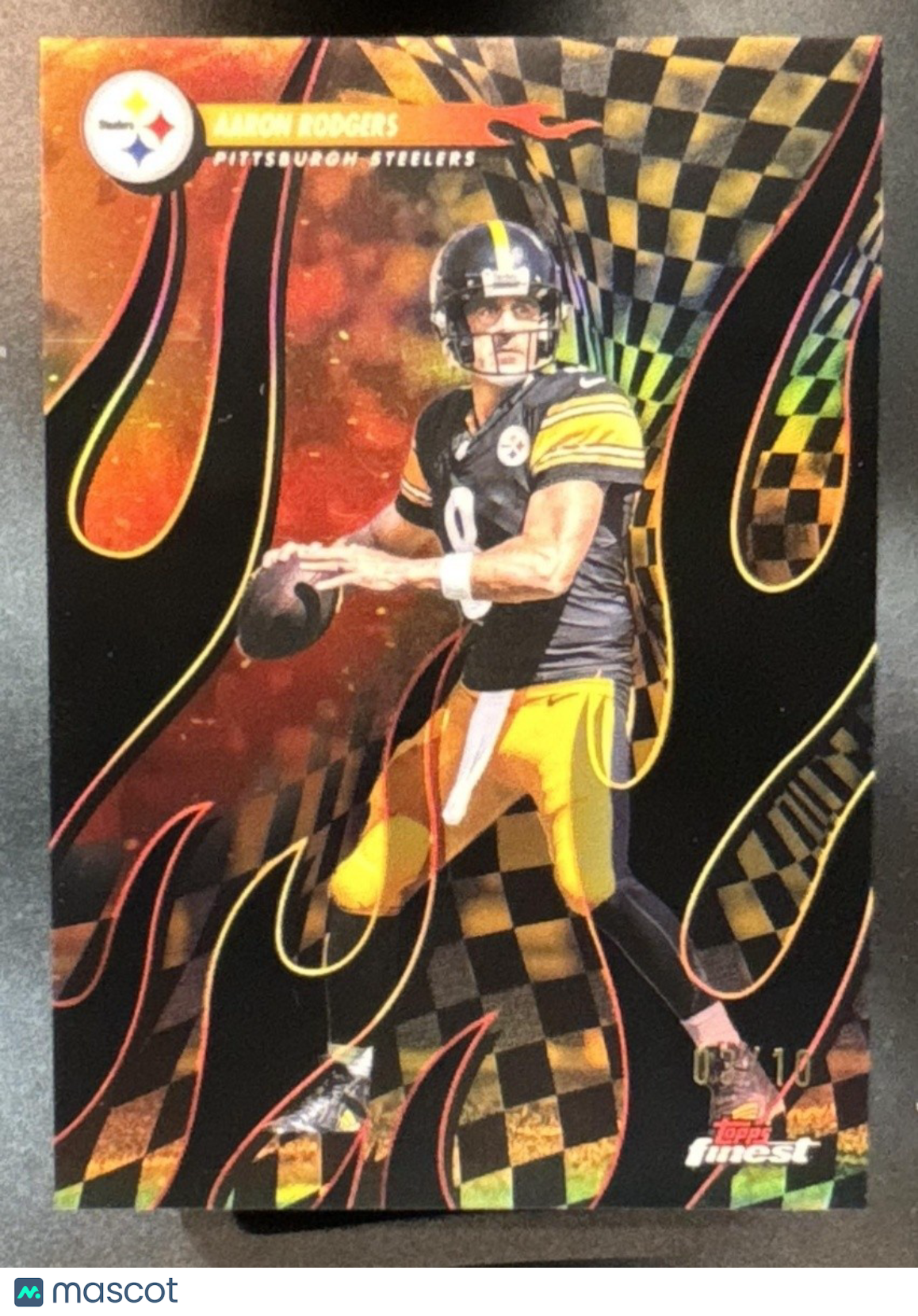 2025 Topps Finest Aaron Rodgers Torchers Black Refractor /10 Pittsburgh Steelers