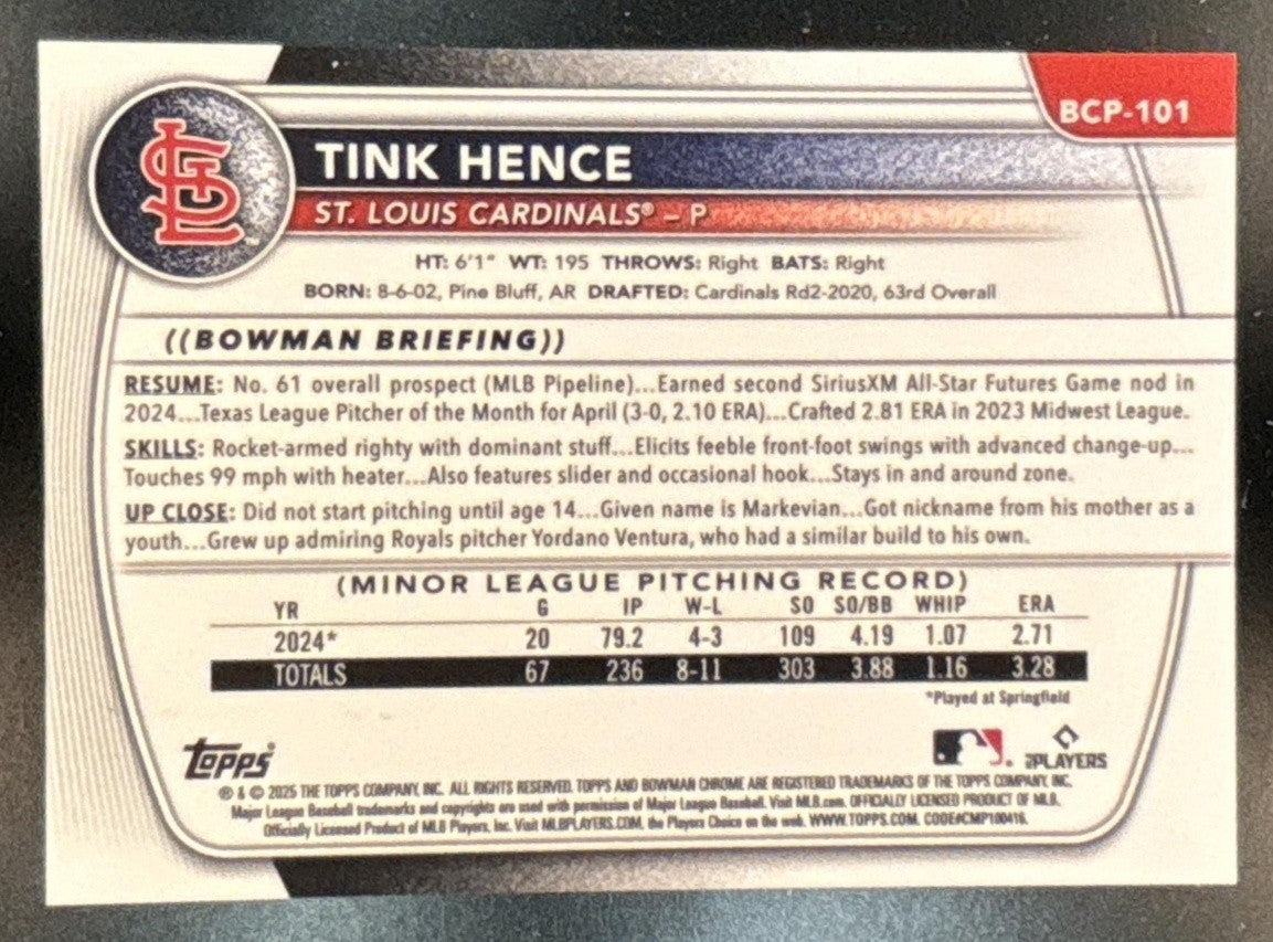 2025 Bowman Tink Hence Chrome Prospects Gold Geometric /50 #BCP-101 Cardinals