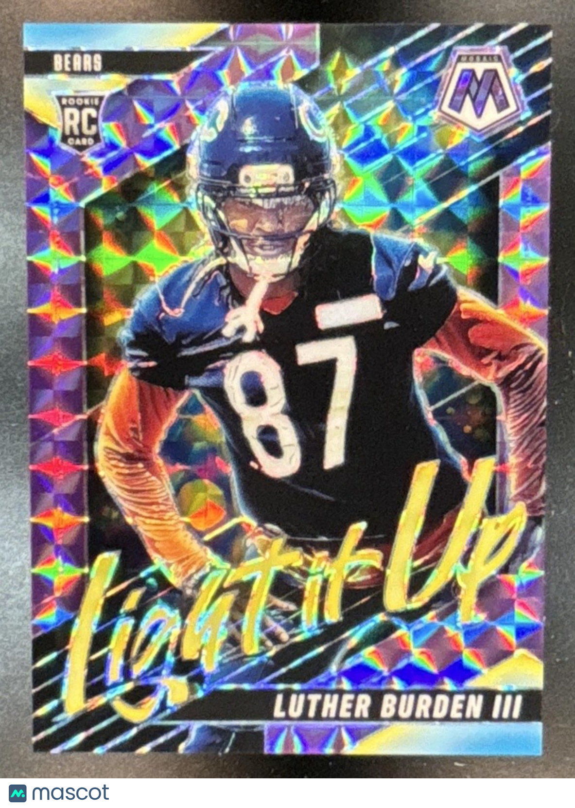 2025 Panini Mosaic Luther Burden III Light it Up Purple /49 #23 RC Chicago Bears