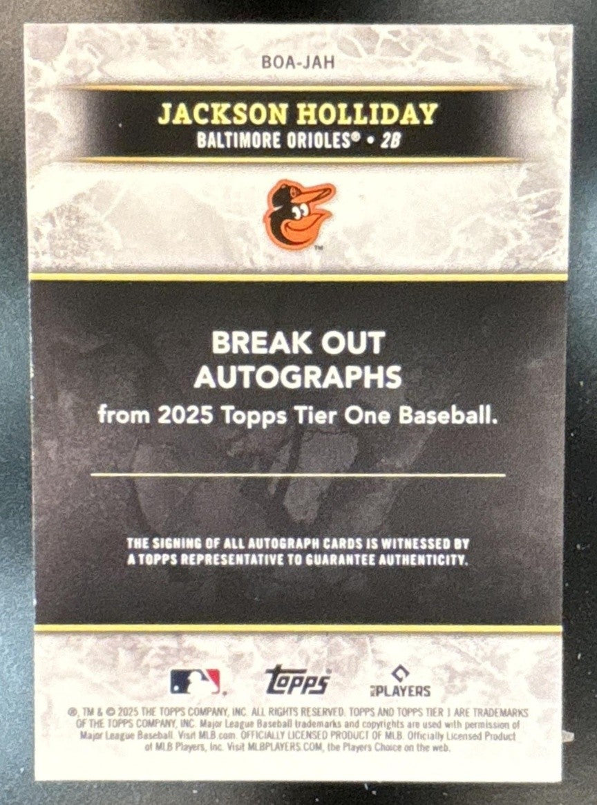 2025 Topps Tier One Jackson Holliday Break Out Auto /25 Baltimore Orioles