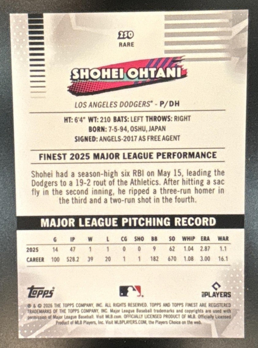 2026 Topps Finest Shohei Ohtani Gold Mini-Diamond /50 #250 Los Angeles Dodgers