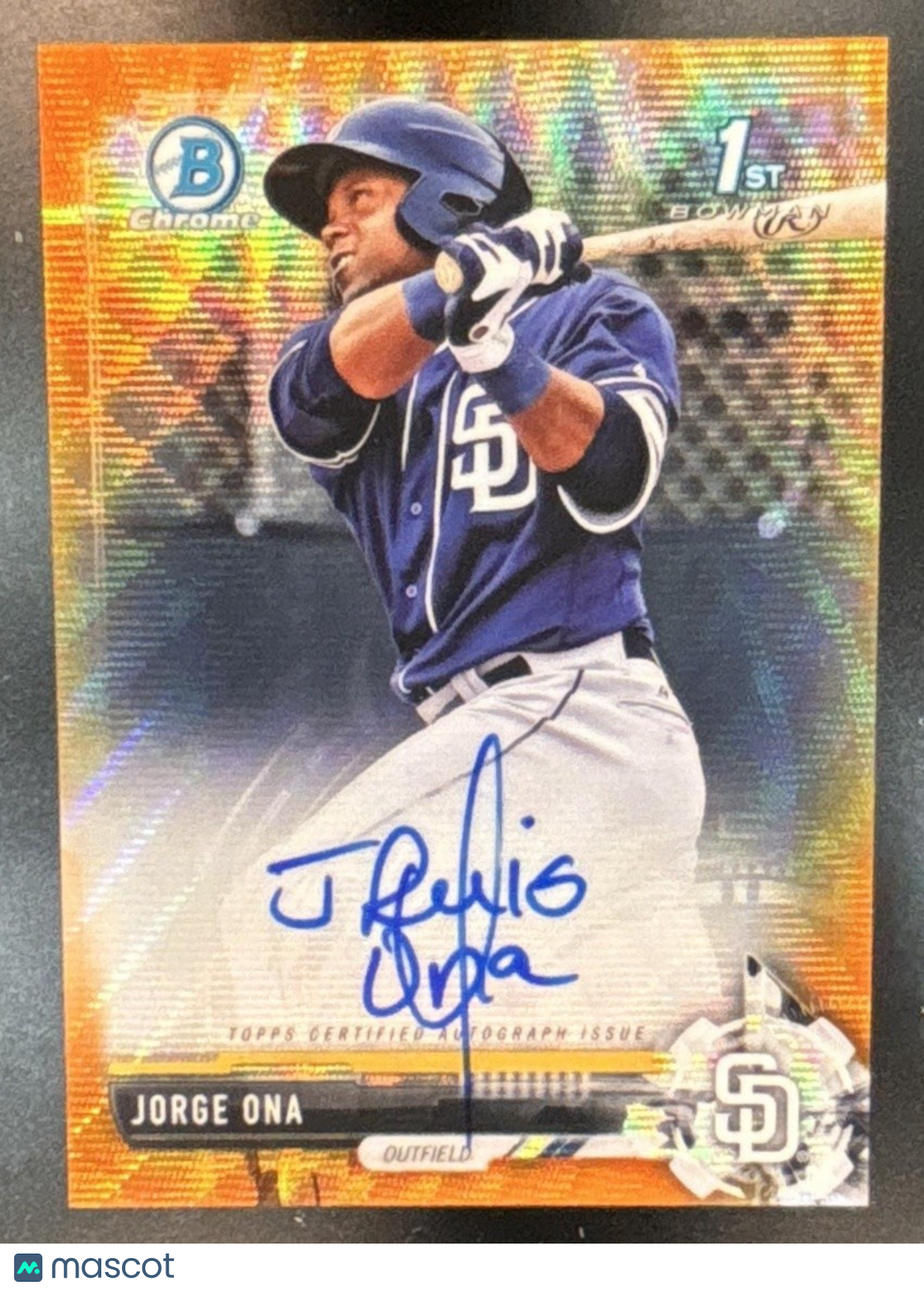 2017 Bowman Chrome Jorge Ona Prospect Auto Orange Wave /25 San Diego Padres