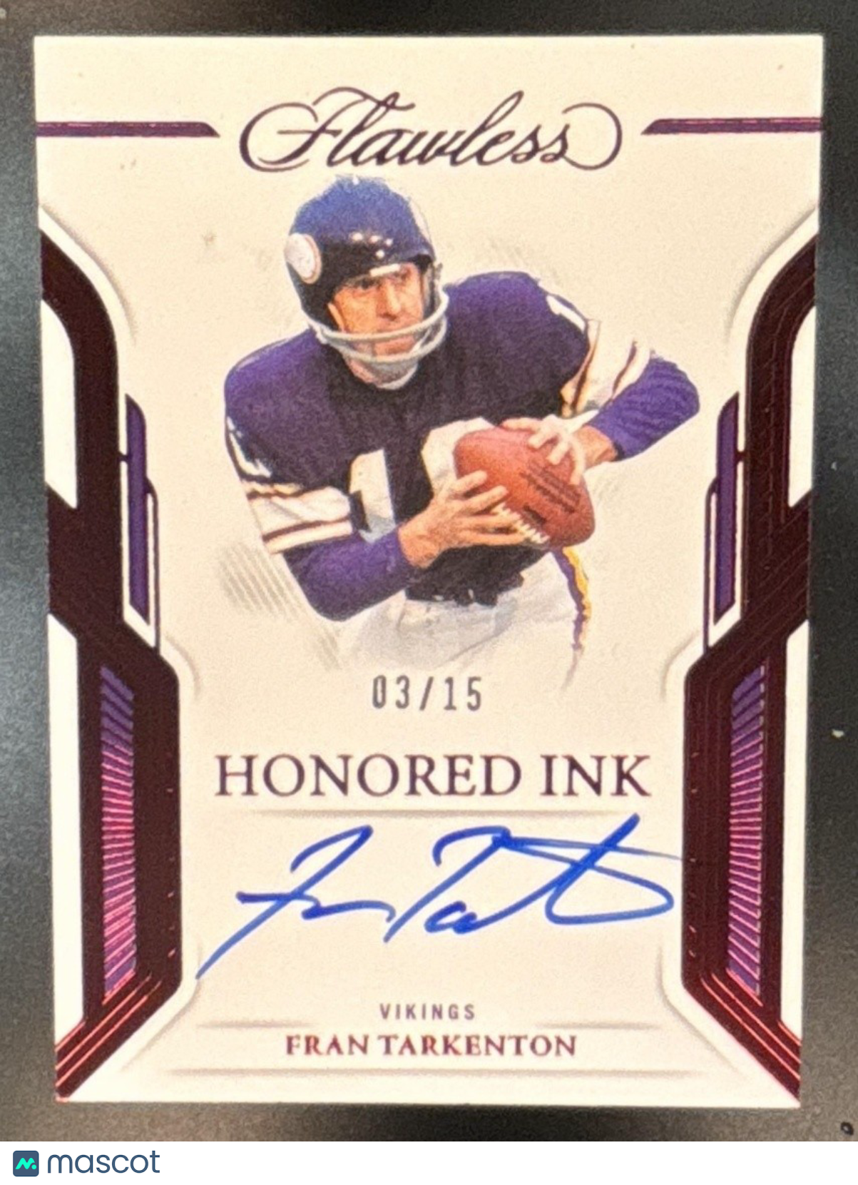 2023 Panini Flawless Fran Tarkenton Honored Ink /15 Auto Minnesota Vikings
