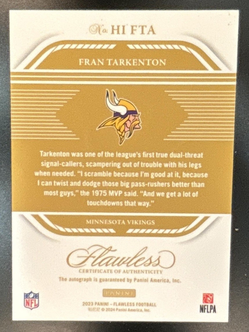 2023 Panini Flawless Fran Tarkenton Honored Ink /15 Auto Minnesota Vikings