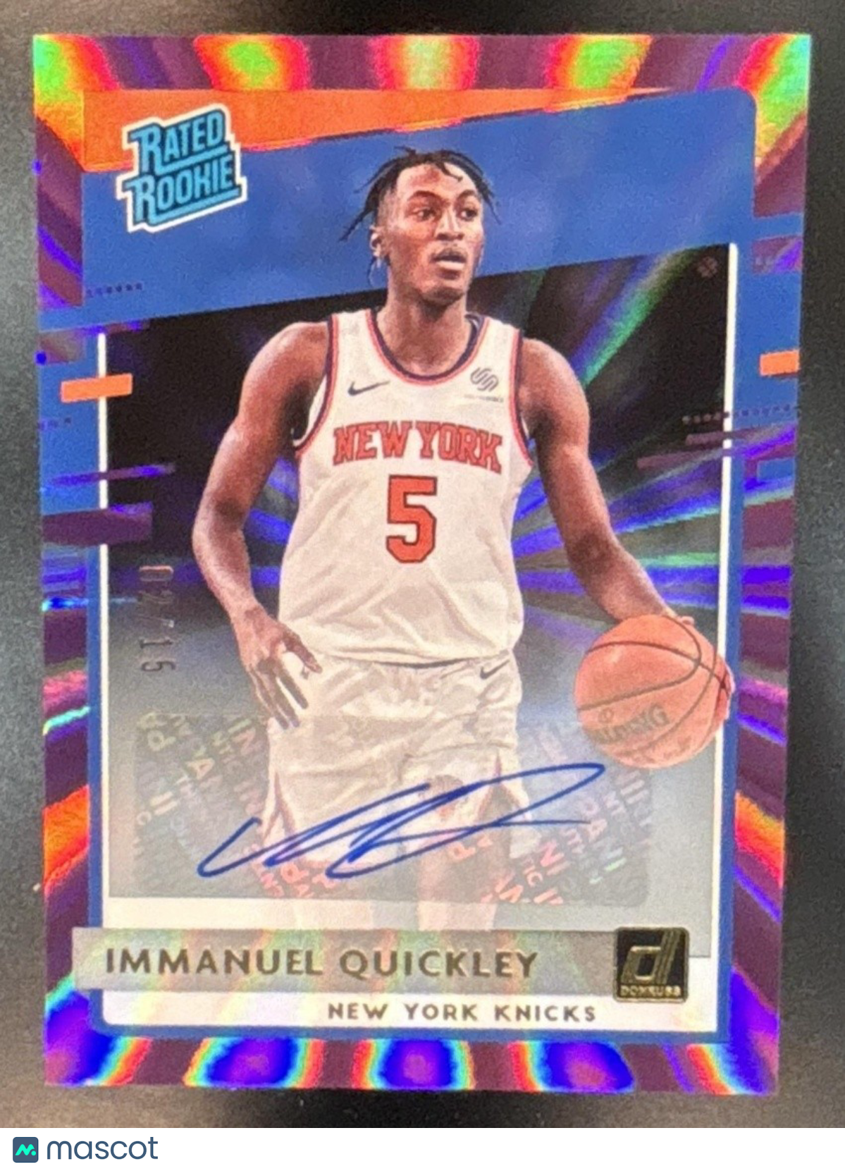 2020-21 Donruss Immanuel Quickley Signatures Purple Laser /15 RC Auto Knicks